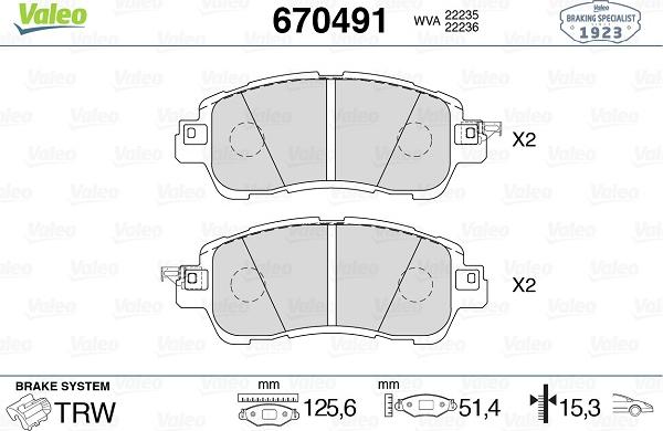 Valeo 670491 - Kit de plaquettes de frein, frein à disque cwaw.fr