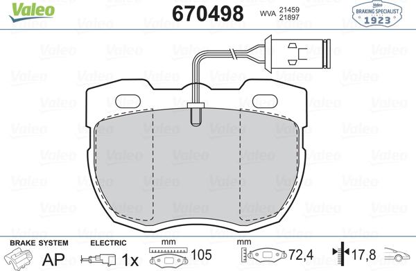 Valeo 670498 - Kit de plaquettes de frein, frein à disque cwaw.fr