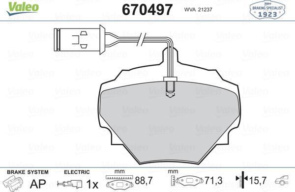 Valeo 670497 - Kit de plaquettes de frein, frein à disque cwaw.fr