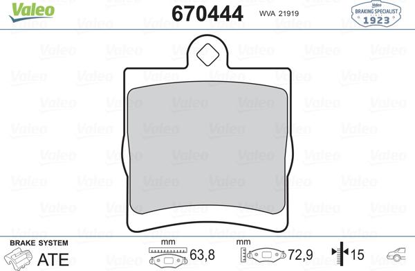 Valeo 670444 - Kit de plaquettes de frein, frein à disque cwaw.fr