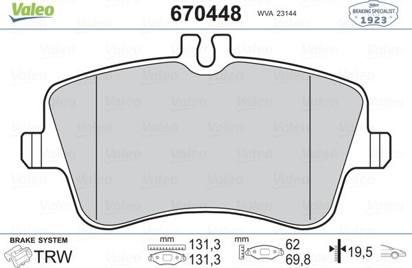 Valeo 670448 - Kit de plaquettes de frein, frein à disque cwaw.fr