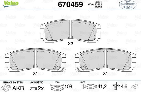 Valeo 670459 - Kit de plaquettes de frein, frein à disque cwaw.fr