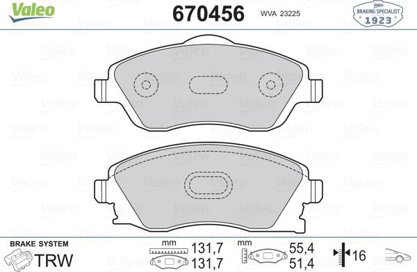 Valeo 670456 - Kit de plaquettes de frein, frein à disque cwaw.fr