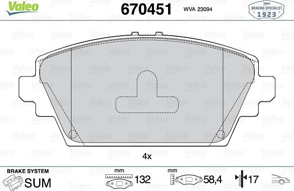 Valeo 670451 - Kit de plaquettes de frein, frein à disque cwaw.fr