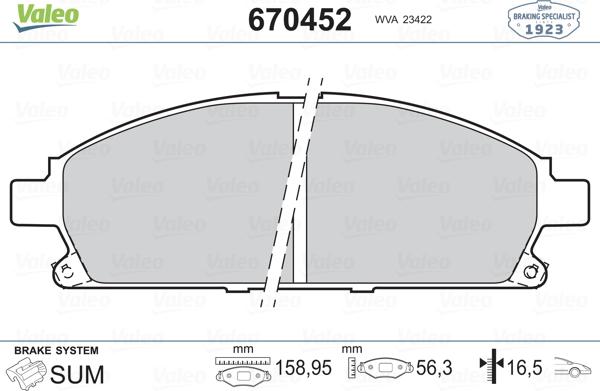 Valeo 670452 - Kit de plaquettes de frein, frein à disque cwaw.fr