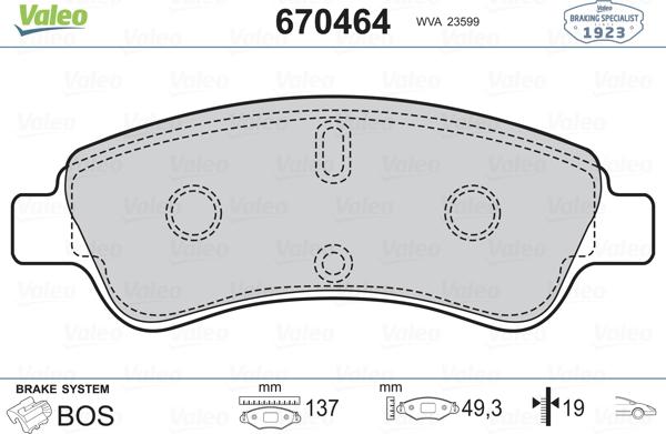 Valeo 670464 - Kit de plaquettes de frein, frein à disque cwaw.fr