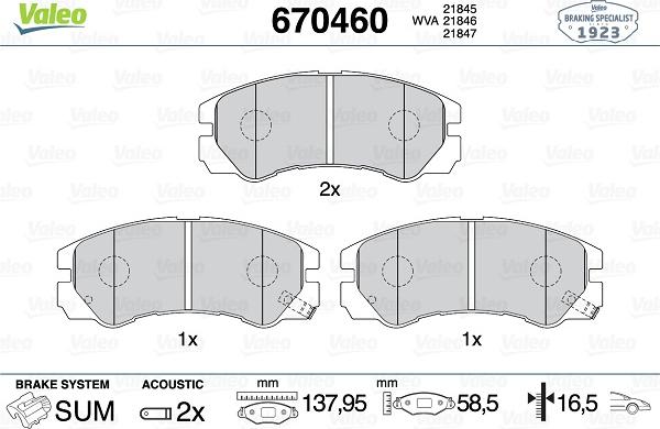 Valeo 670460 - Kit de plaquettes de frein, frein à disque cwaw.fr