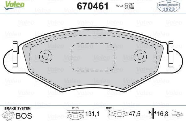 Valeo 670461 - Kit de plaquettes de frein, frein à disque cwaw.fr