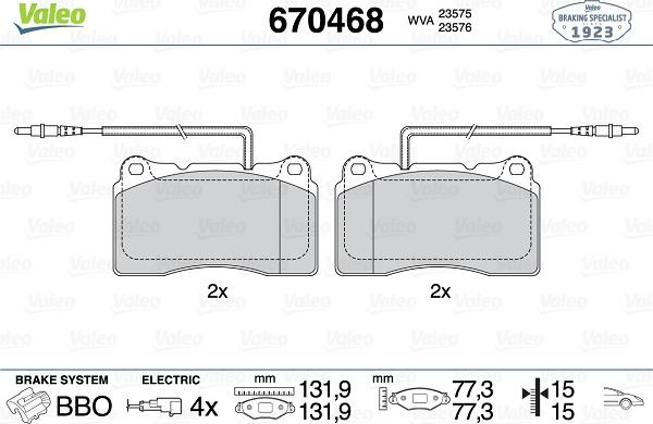 Valeo 670468 - Kit de plaquettes de frein, frein à disque cwaw.fr