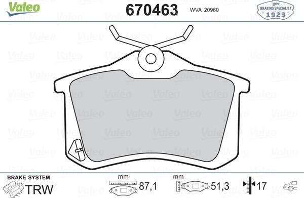 Valeo 670463 - Kit de plaquettes de frein, frein à disque cwaw.fr