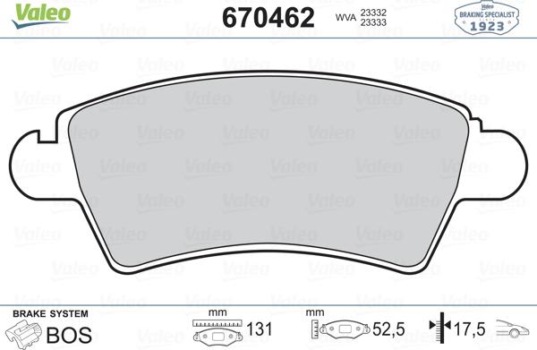 Valeo 670462 - Kit de plaquettes de frein, frein à disque cwaw.fr