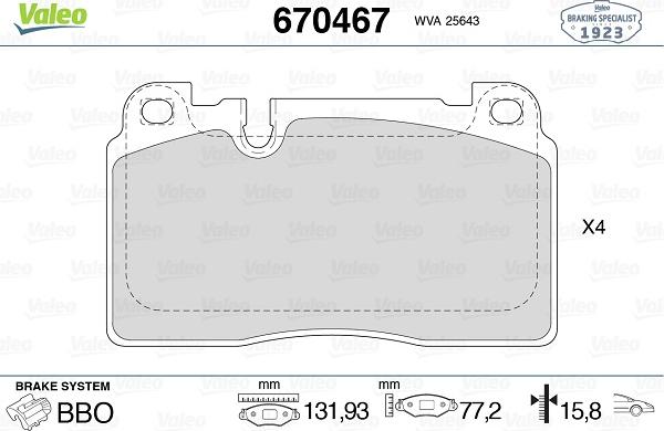 Valeo 670467 - Kit de plaquettes de frein, frein à disque cwaw.fr