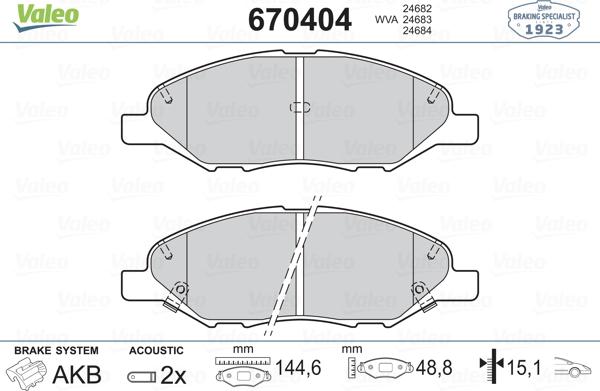 Valeo 670404 - Kit de plaquettes de frein, frein à disque cwaw.fr