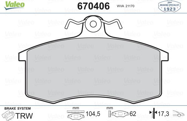 Valeo 670406 - Kit de plaquettes de frein, frein à disque cwaw.fr