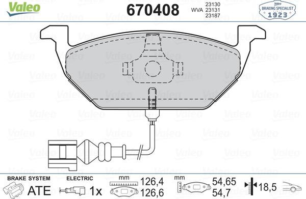 Valeo 670408 - Kit de plaquettes de frein, frein à disque cwaw.fr