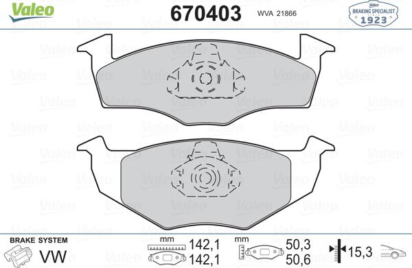 Valeo 670403 - Kit de plaquettes de frein, frein à disque cwaw.fr