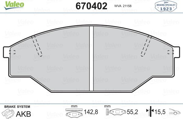 Valeo 670402 - Kit de plaquettes de frein, frein à disque cwaw.fr