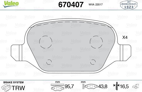 Valeo 670407 - Kit de plaquettes de frein, frein à disque cwaw.fr