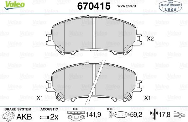 Valeo 670415 - Kit de plaquettes de frein, frein à disque cwaw.fr