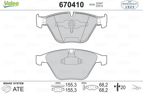 Valeo 670410 - Kit de plaquettes de frein, frein à disque cwaw.fr