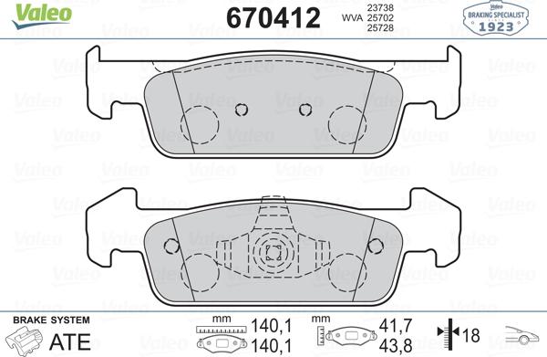 Valeo 670412 - Kit de plaquettes de frein, frein à disque cwaw.fr