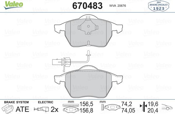 Valeo 670483 - Kit de plaquettes de frein, frein à disque cwaw.fr