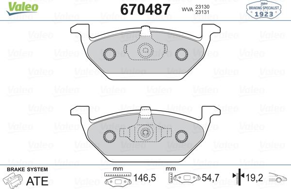 Valeo 670487 - Kit de plaquettes de frein, frein à disque cwaw.fr