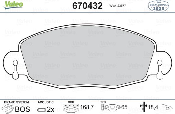 Valeo 670432 - Kit de plaquettes de frein, frein à disque cwaw.fr