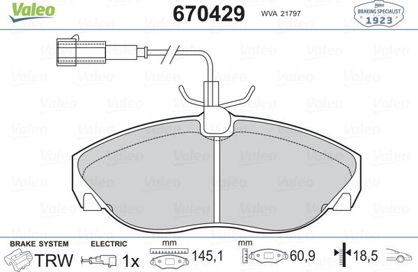 Valeo 670429 - Kit de plaquettes de frein, frein à disque cwaw.fr