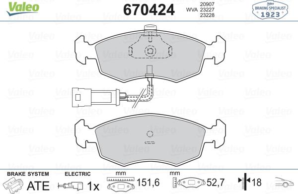 Valeo 670424 - Kit de plaquettes de frein, frein à disque cwaw.fr