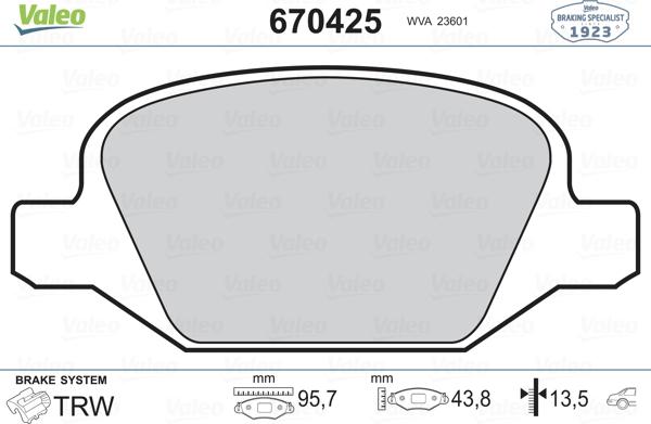 Valeo 670425 - Kit de plaquettes de frein, frein à disque cwaw.fr