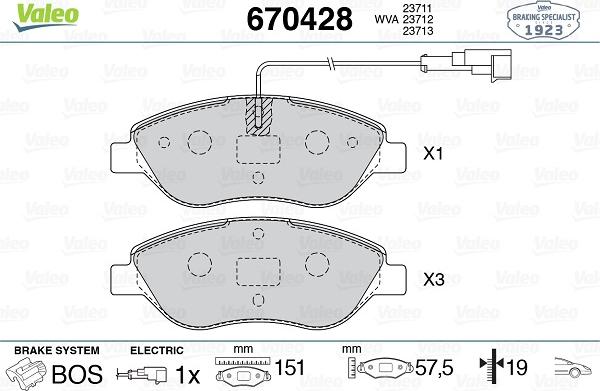 Valeo 670428 - Kit de plaquettes de frein, frein à disque cwaw.fr