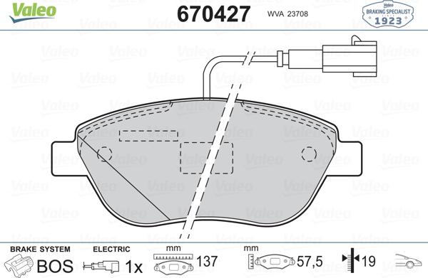 Valeo 670427 - Kit de plaquettes de frein, frein à disque cwaw.fr