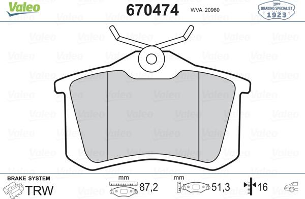 Valeo 670474 - Kit de plaquettes de frein, frein à disque cwaw.fr