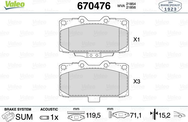 Valeo 670476 - Kit de plaquettes de frein, frein à disque cwaw.fr