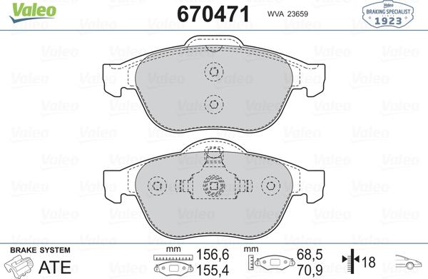 Valeo 670471 - Kit de plaquettes de frein, frein à disque cwaw.fr