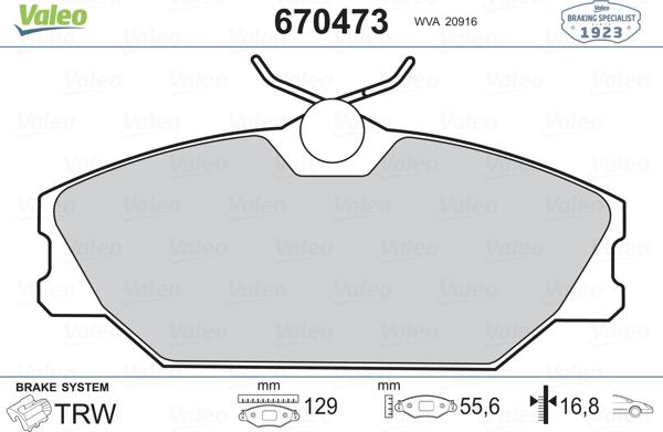 Valeo 670473 - Kit de plaquettes de frein, frein à disque cwaw.fr