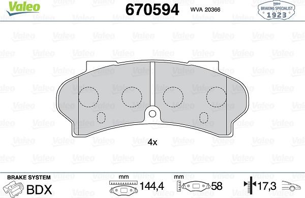 Valeo 670594 - Kit de plaquettes de frein, frein à disque cwaw.fr