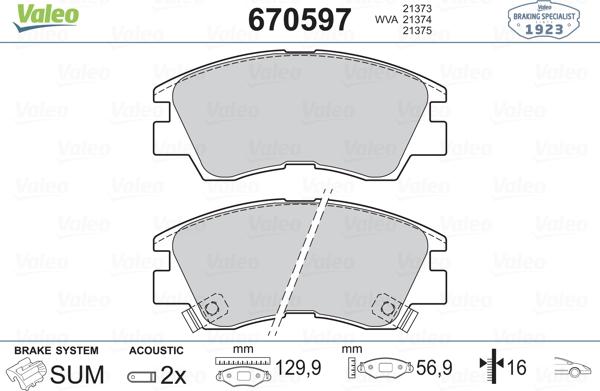 Valeo 670597 - Kit de plaquettes de frein, frein à disque cwaw.fr