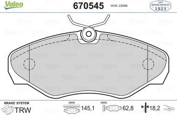 Valeo 670545 - Kit de plaquettes de frein, frein à disque cwaw.fr