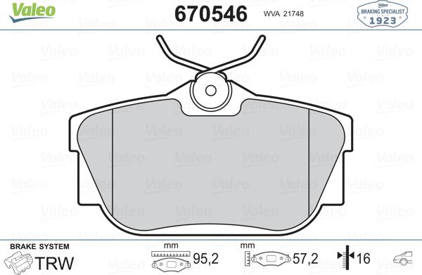 Valeo 670546 - Kit de plaquettes de frein, frein à disque cwaw.fr