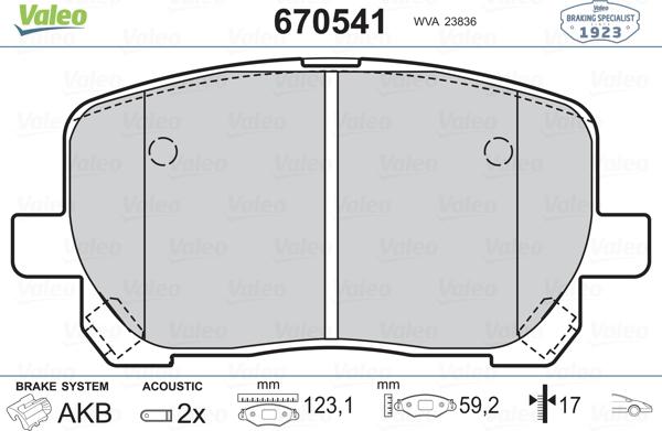 Valeo 670541 - Kit de plaquettes de frein, frein à disque cwaw.fr