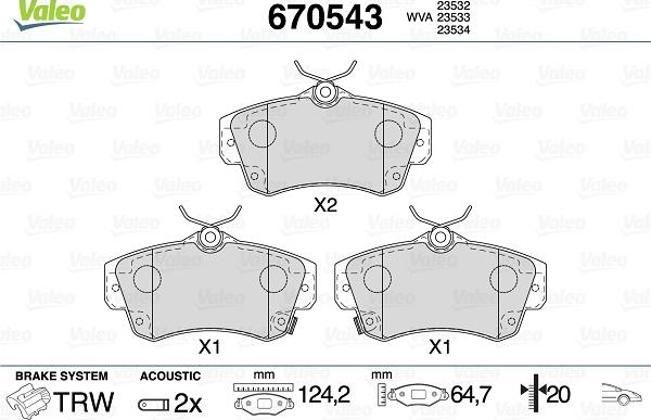 Valeo 670543 - Kit de plaquettes de frein, frein à disque cwaw.fr