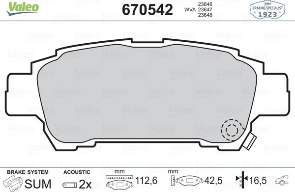 Valeo 670542 - Kit de plaquettes de frein, frein à disque cwaw.fr