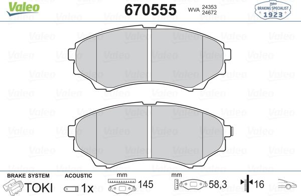 Valeo 670555 - Kit de plaquettes de frein, frein à disque cwaw.fr