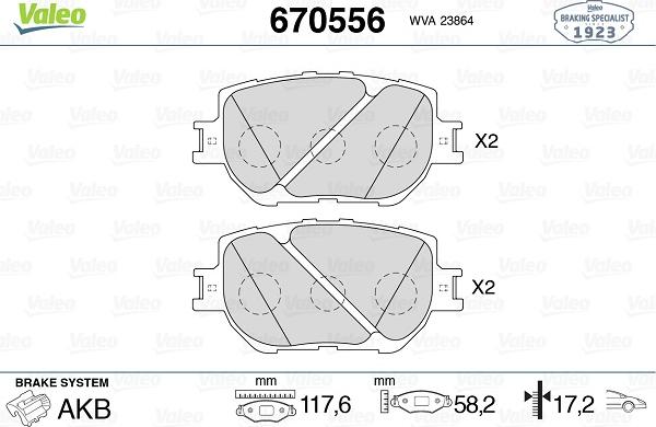 Valeo 670556 - Kit de plaquettes de frein, frein à disque cwaw.fr