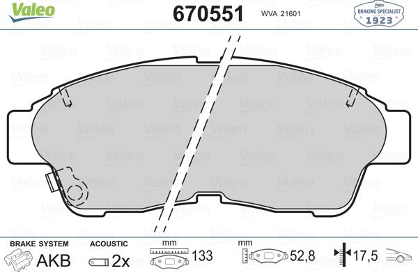 Valeo 670551 - Kit de plaquettes de frein, frein à disque cwaw.fr