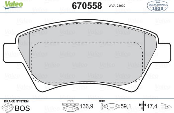 Valeo 670558 - Kit de plaquettes de frein, frein à disque cwaw.fr