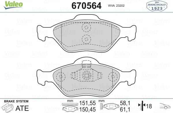 Valeo 670564 - Kit de plaquettes de frein, frein à disque cwaw.fr