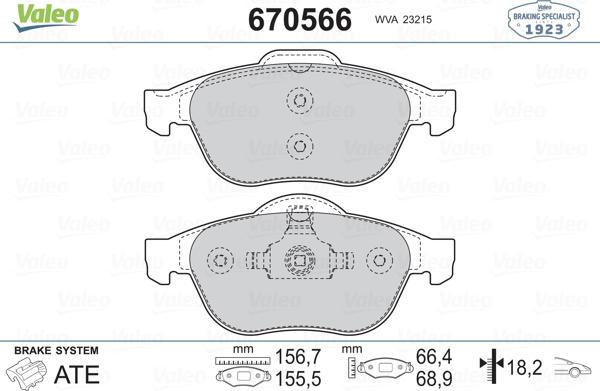 Valeo 670566 - Kit de plaquettes de frein, frein à disque cwaw.fr